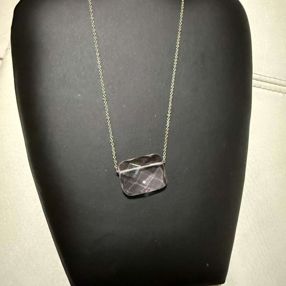 EXPRESS💥VINTAGE💥Elegant Silver Necklace with Purple Square Unique Crystal Stone